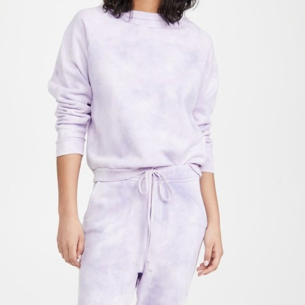 Nili Lotan Classic Crew Neck Sweatshirt in Lavender Purple Tie Dye Small